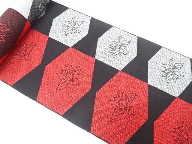JAPANESE KIMONO / ANTIQUE BOLT FOR HASSUN OBI / WOVEN KIKKO & FLOWER